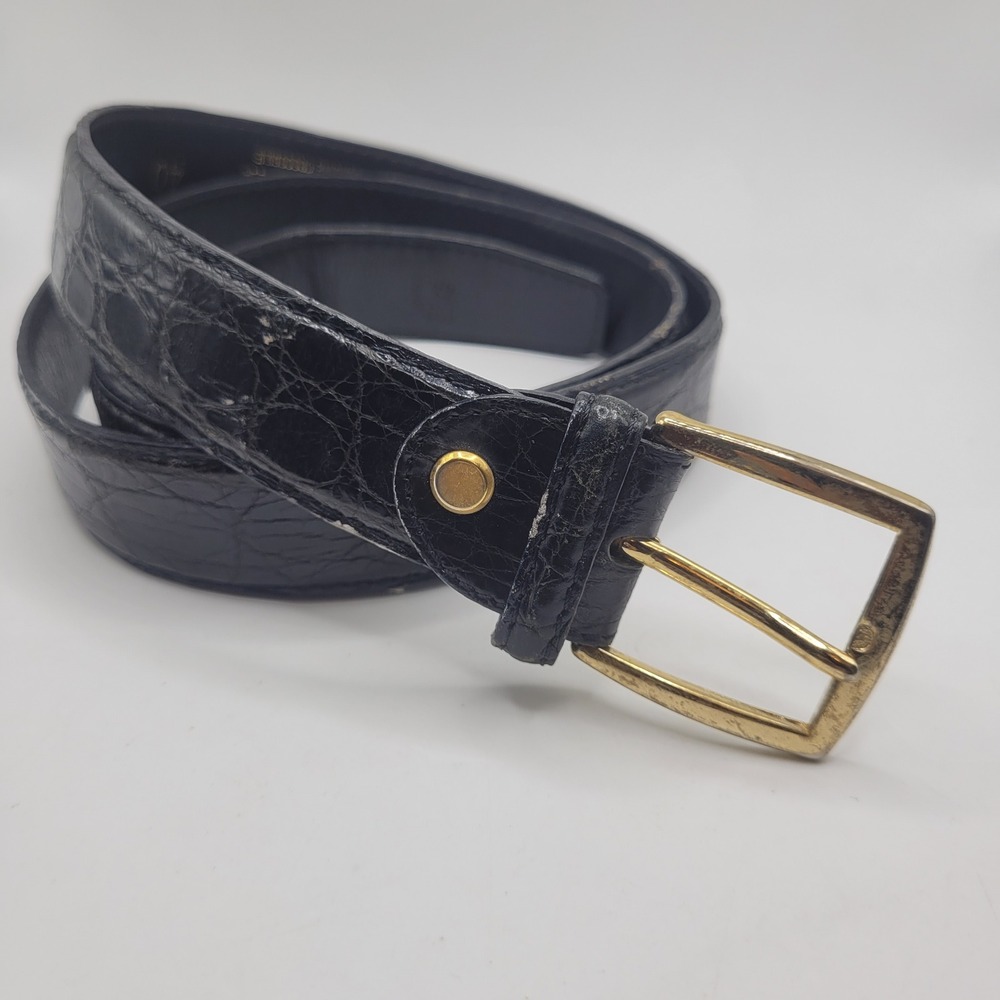 Black Crocodile Leather Belt Mens 40 Brass Buckle Luxury EXOTIC Classic Heritage